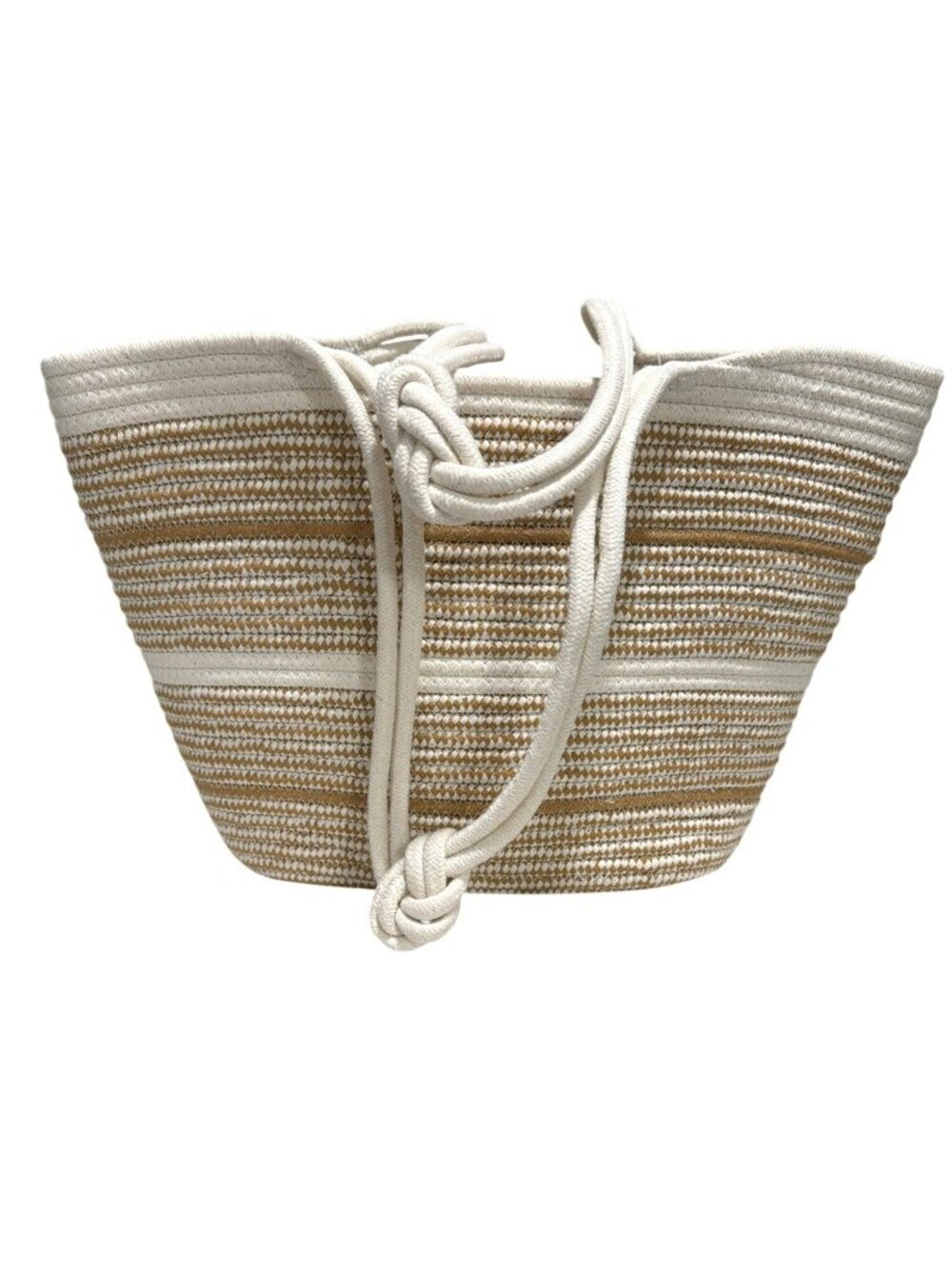 Magid Rope Tote Bag White Tan Woven Cotton Canvas Market Beach Bag